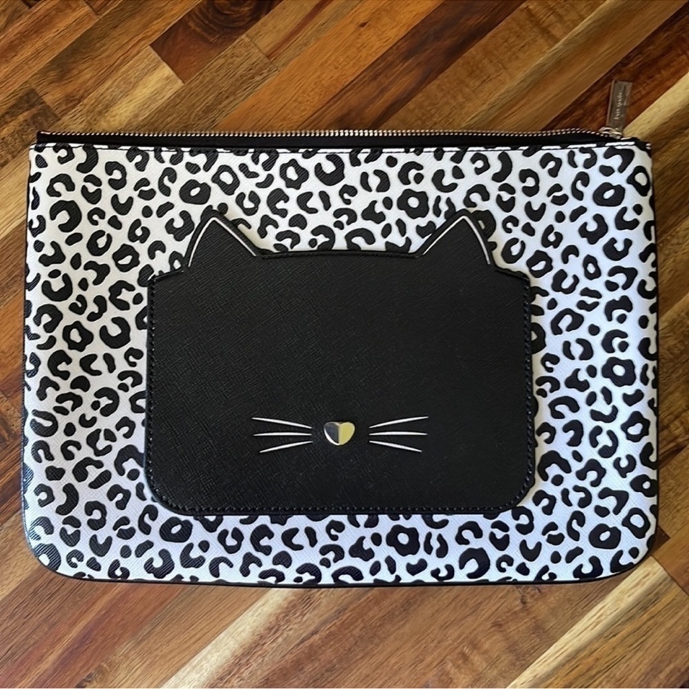 Kate spade Stylish Black and White Cat Print Pouch
